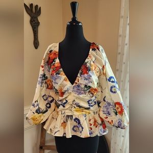 Floral Pleated Peplum Top